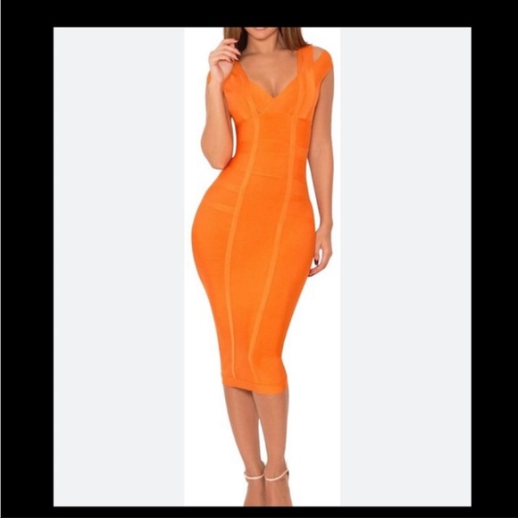 41 House of CB Orange Mimi Bandage Bodycon Dress - XS - Picture 2 of 6